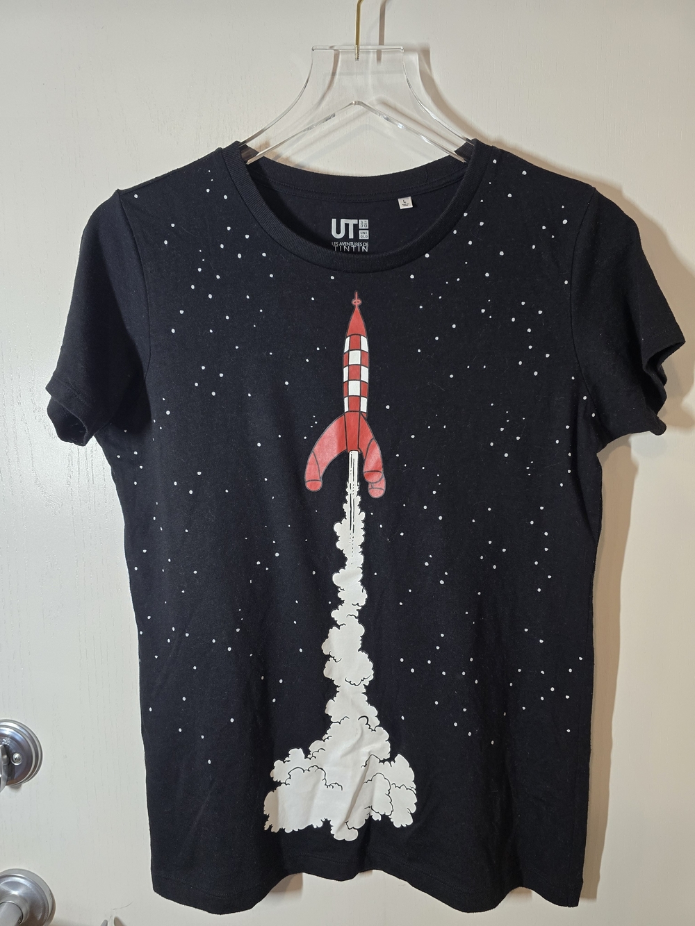 Uniqlo Black Tee with Red Rocket Graphic